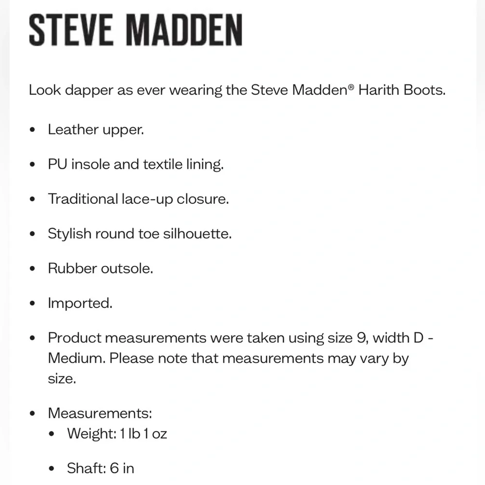 Steve Madden 9.5 D Harith Lace Up Boot Coffee Brown Leather
